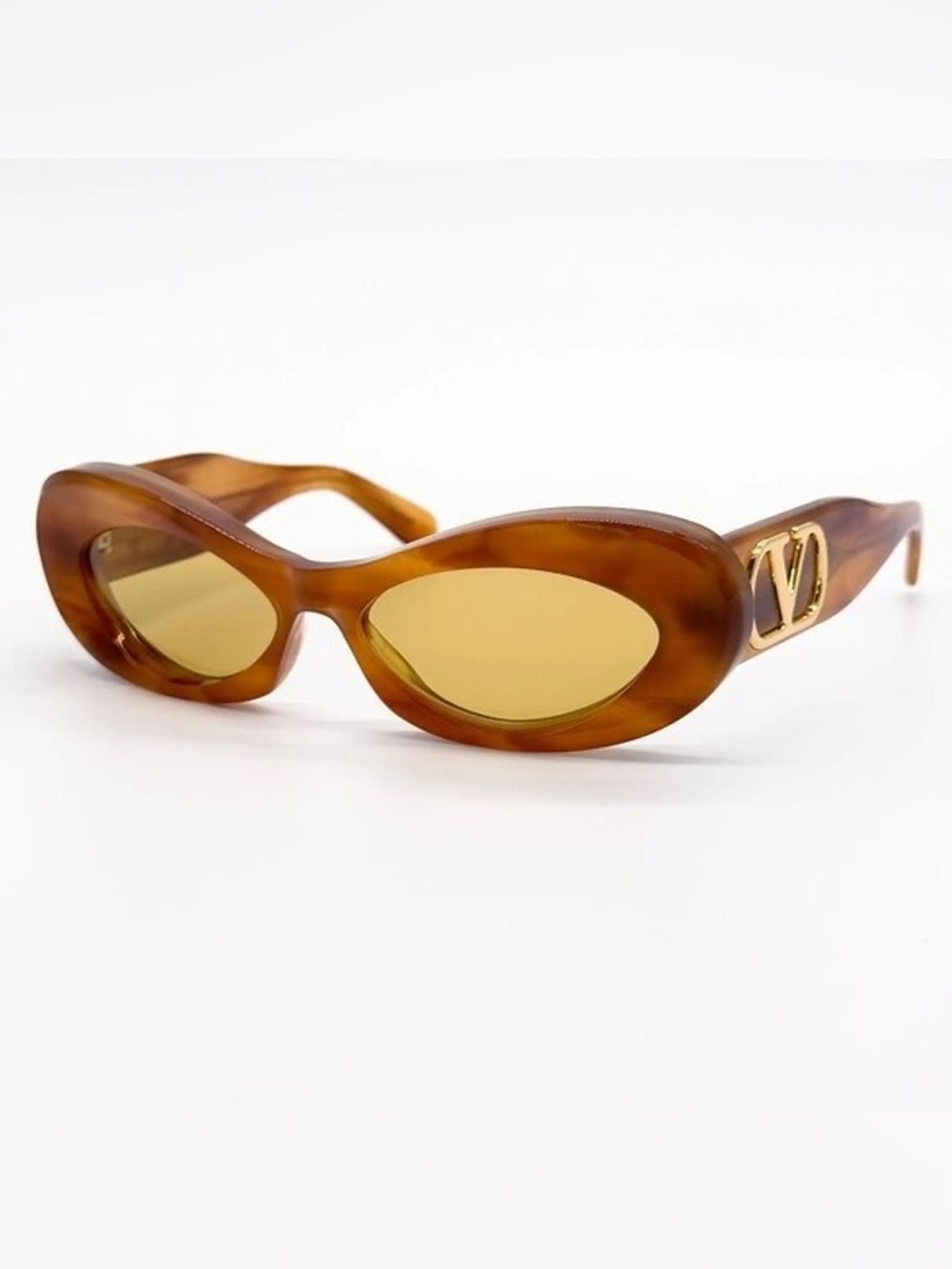 Valentino Havana Oval Sunglasses with Gold Logo
